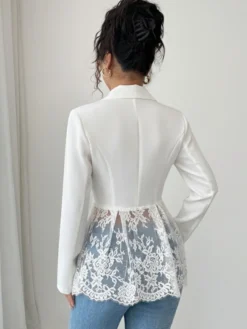 Blazer femme patchwork en dentelle - Coupe slim sexy avec ourlet transparent - Vêtements d'extérieur pour les soirées printanières 2026