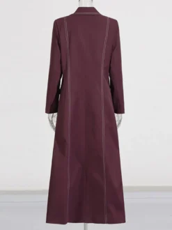 Blazer long à coutures contrastées pour femme revers cranté double boutonnage longueur maxi
