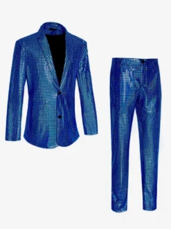 Blazer à paillettes métallisé pour homme ensemble 2 pièces slim tenue de soirée de bal de mariage de banquet veste et pantalon