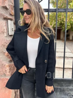 Blazer patchwork à manches en maille pour femme 2026