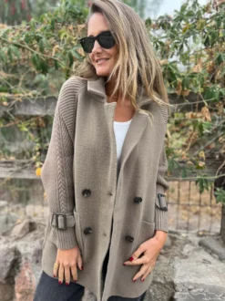 Blazer patchwork à manches en maille pour femme 2026