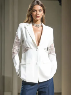 Blazer pour femme col en V manches longues découpées vêtement d'extérieur