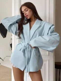 Blazer pour femme col rabattu plissé boutons manches longues veste de tailleur