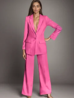 Blazer uni à revers cranté et boutonné ensemble 2 pièces décontracté