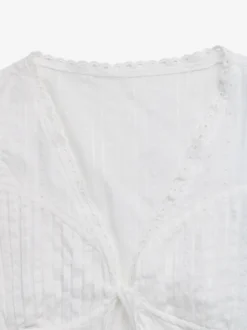 Blouse blanche à lacets et col en V pour femme sans manches sexy