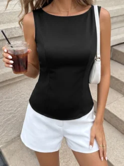 Blouse noire élégante sans manches épaules dénudées et dos nu pour femme