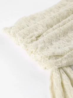 Blouse pour femme abricot plissée en dentelle froncée épaules dénudées élégante manches longues