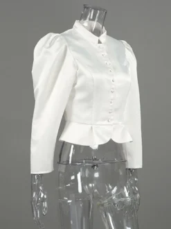 Blouse pour femme boutons dorés col montant manches longues chics