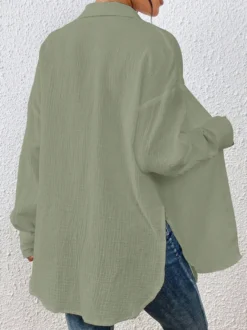 Blouse pour femme couleur abricot boutons col rabattu manches longues chics top en coton
