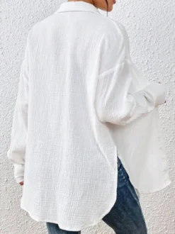 Blouse pour femme couleur abricot boutons col rabattu manches longues chics top en coton