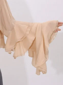 Blouse pour femme couleur saumon à volants plissée col montant manches longues chic