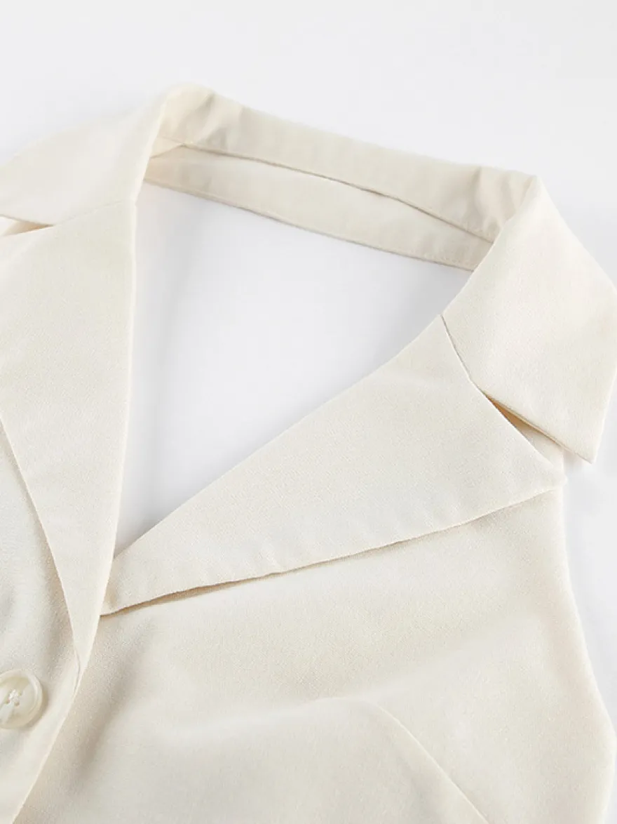 Blouse pour femme en coton et lin kaki dos nu laçage décontracté sans manches