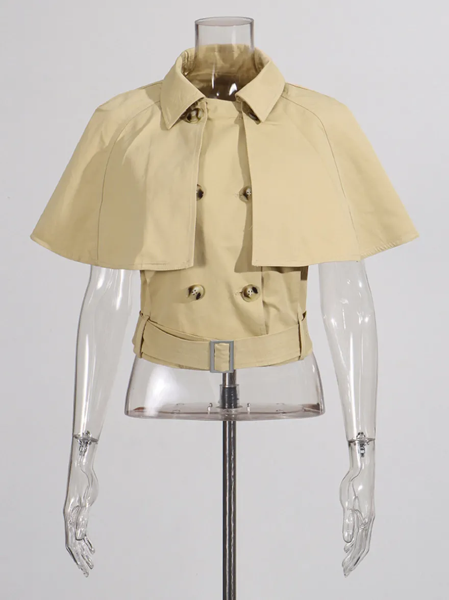 Blouse pour femme en coton kaki col rabattu ceinture académique boutons sans manches