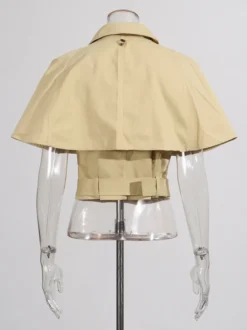Blouse pour femme en coton kaki col rabattu ceinture académique boutons sans manches