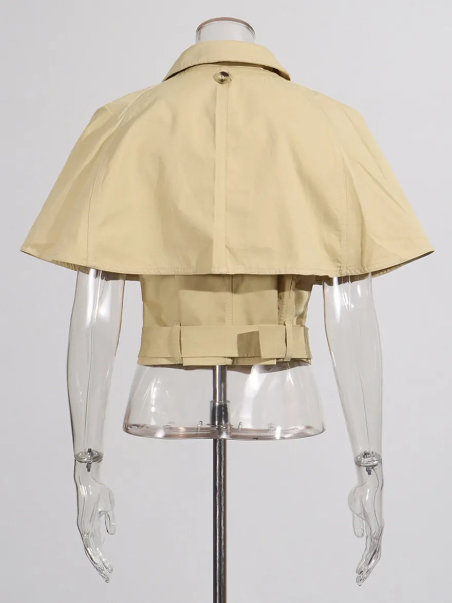 Blouse pour femme en coton kaki col rabattu ceinture académique boutons sans manches