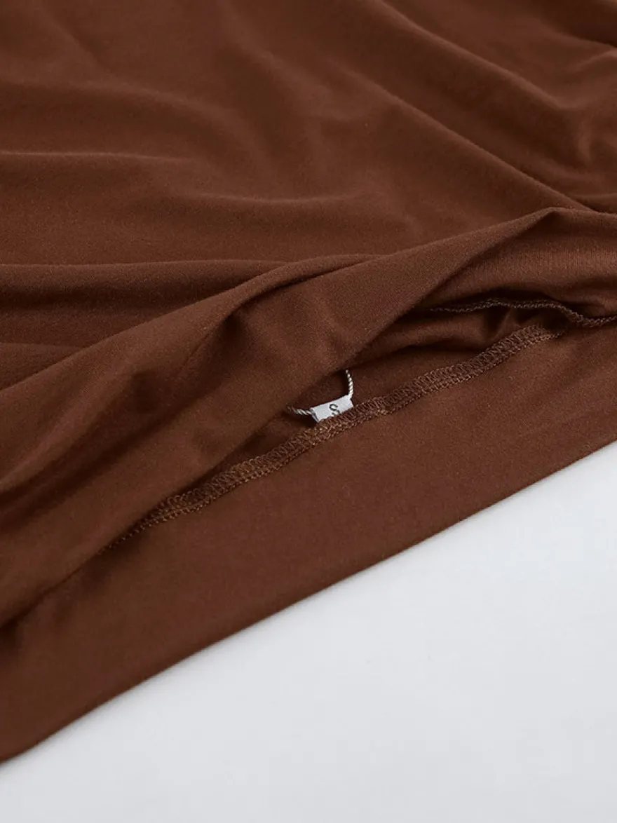 Blouse pour femme en coton marron épaules dénudées manches courtes froncées style décontracté
