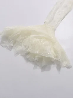 Blouse pour femme en dentelle abricot à volants et col rabattu élégante manches longues.