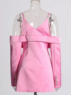 Blouse rose pour femme col en V manches longues style chic découpes