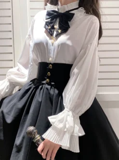 Blouses académiques Lolita à volants et manches longues Top Lolita chemise blanche