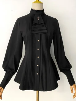 Blouses Gothiques Lolita Haut Lolita à Volants Chemisier Manches Longues Chemise Lolita Bordeaux