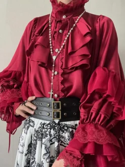 Blouses Gothiques Lolita Haut Lolita Manches Longues Blanches Chemise Lolita à Volants