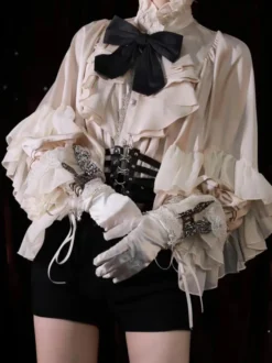 Blouses Gothiques Lolita Haut Lolita Manches Longues Blanches Chemise Lolita à Volants