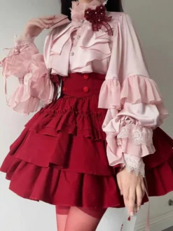 Blouses Gothiques Lolita Haut Lolita Manches Longues Blanches Chemise Lolita à Volants