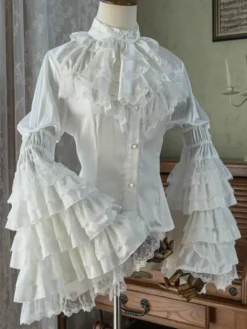 Blouses Gothiques Lolita Volants Manches Longues Lolita Top Blouse Chemise Lolita Blanche