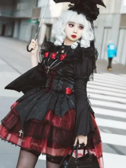 Blouses Gothiques Lolita Volants À Lacets Chemisier Manches Courtes Haut Lolita Chemise Lolita Noire