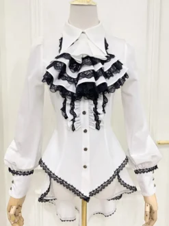 Blouses Lolita Steampunk Volants Dentelle Haut Lolita Manches Longues Blouse Chemise Lolita Bleue