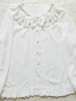 Blouses Sweet Lolita Blanc Manches Longues Volants Haut Lolita Chemise Lolita