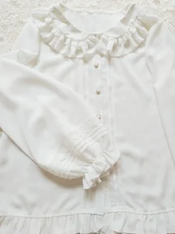 Blouses Sweet Lolita Blanc Manches Longues Volants Haut Lolita Chemise Lolita