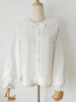 Blouses Sweet Lolita Blanc Manches Longues Volants Haut Lolita Chemise Lolita