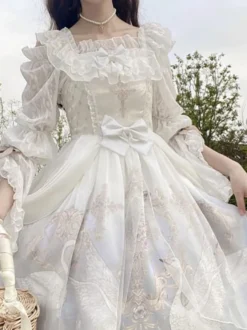 Blouses Sweet Lolita Blanc Manches Longues Haut Lolita Volants Chemise Lolita