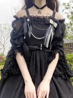 Blouses Sweet Lolita Blanc Manches Longues Haut Lolita Volants Chemise Lolita