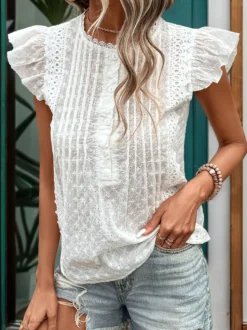 Blouse Volants Manches Boutons Boho-Inspire Summer Casual Blouse