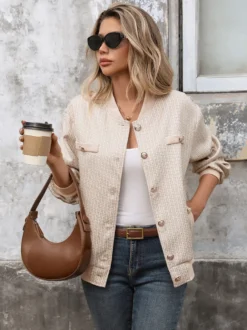 Blouson aviateur en tweed vêtement d'extérieur décontracté pour femme 2026
