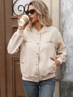 Blouson aviateur en tweed vêtement d'extérieur décontracté pour femme 2026