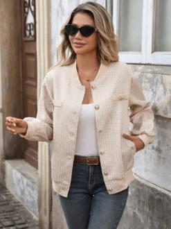 Blouson aviateur en tweed vêtement d'extérieur décontracté pour femme 2026