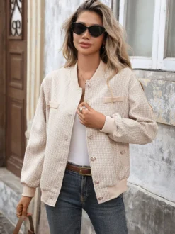 Blouson aviateur en tweed vêtement d'extérieur décontracté pour femme 2026