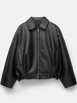 Blouson aviateur oversize en similicuir avec ceinture pour l'automne 2026