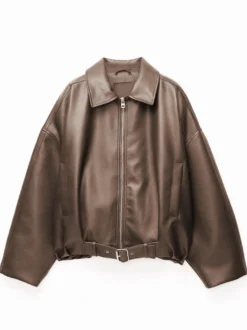 Blouson aviateur oversize en similicuir avec ceinture pour l'automne 2026