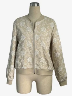 Blouson bomber femme en jacquard floral - Élégante veste zippée à motif floral 3D en relief et coupe ajustée - Streetwear chic printemps 2026