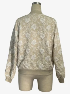 Blouson bomber femme en jacquard floral - Élégante veste zippée à motif floral 3D en relief et coupe ajustée - Streetwear chic printemps 2026
