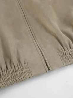 Blouson bomber femme en suédine synthétique - Fermeture éclair rétro ourlet élastique coupe décontractée - Collection printemps 2026