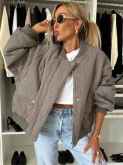 Blouson bomber matelassé noir oversize manteau streetwear rembourré pour femme 2026