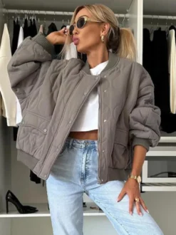 Blouson bomber matelassé noir oversize manteau streetwear rembourré pour femme 2026