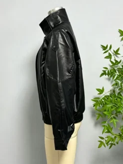 Blouson bomber oversize en similicuir pour femme - Manteau motard rétro noir à col montant et coupe ample - Style streetwear chic printemps 2026