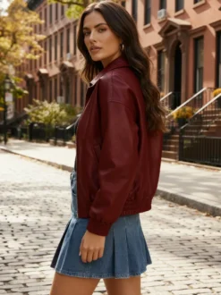Blouson bomber vintage oversize en similicuir avec ourlet élastique pour femme 2026
