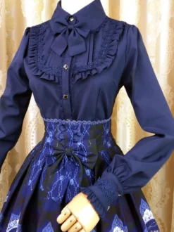 Blouson Sweet Lolita Robe rouge à manches longues Collier Bow Ruffled Winter Lolita Shirt Déguisements Halloween